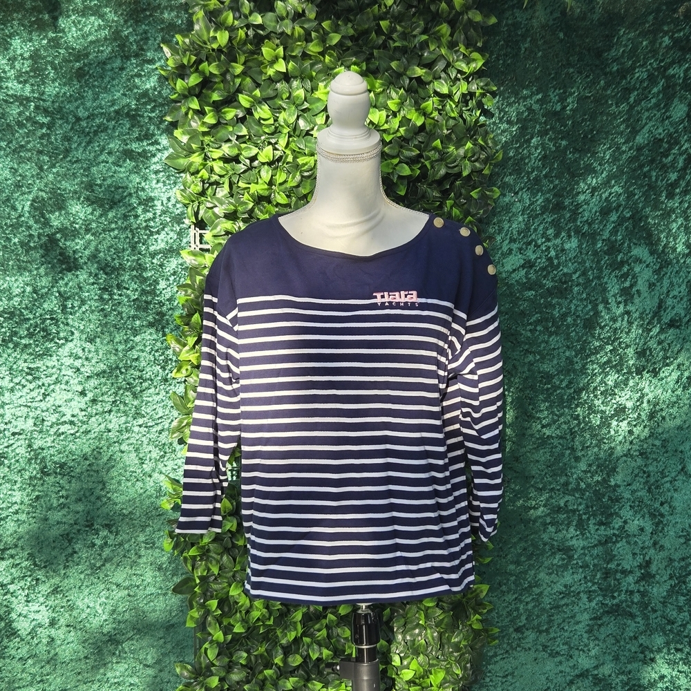 Vineyard Vines Navy and White Striped Shirt 270 - Picture 2 of 12